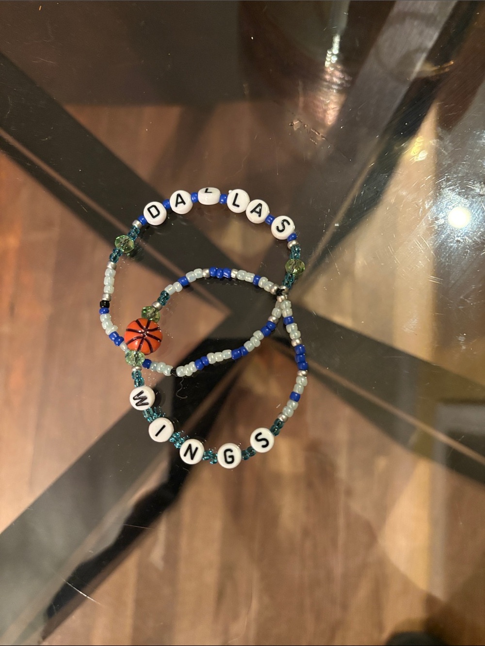 Blue & Green Beaded Dallas Wings Bracelet Set with Basketball Charm